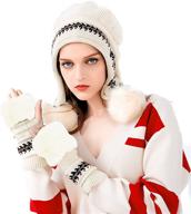 🧣 stay warm and stylish with bellady's women knit beanie winter ski hat cap with earflap pom glove set logo