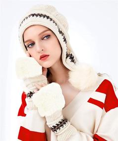 img 3 attached to 🧣 Stay Warm and Stylish with Bellady's Women Knit Beanie Winter Ski Hat Cap with Earflap Pom Glove Set