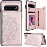 flower magnetic back flip case with card holder for samsung galaxy s10 plus - rose gold logo