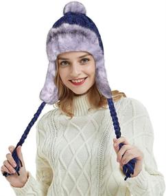 img 3 attached to 🧶 OMECHY Women's Knit Peruvian Beanie Hat - Winter Warm Wool Crochet Tassel Peru Ski Cap with Earflap Pom