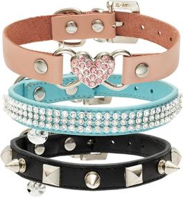 img 4 attached to FLYSTAR Leather Rhinestone Collars Adjustable