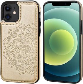 img 2 attached to 📱 Vaburs iPhone 12 and iPhone 12 Pro Case Wallet with Card Holder - Embossed Mandala Pattern Flower PU Leather Flip Cover - Double Magnetic Buttons - Shockproof Protective Case - 6.1 Inch (Gold)