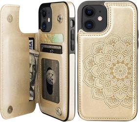 img 4 attached to 📱 Vaburs iPhone 12 and iPhone 12 Pro Case Wallet with Card Holder - Embossed Mandala Pattern Flower PU Leather Flip Cover - Double Magnetic Buttons - Shockproof Protective Case - 6.1 Inch (Gold)