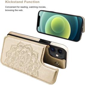 img 1 attached to 📱 Vaburs iPhone 12 and iPhone 12 Pro Case Wallet with Card Holder - Embossed Mandala Pattern Flower PU Leather Flip Cover - Double Magnetic Buttons - Shockproof Protective Case - 6.1 Inch (Gold)