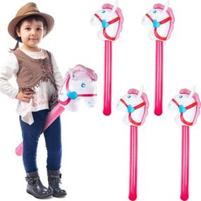 img 4 attached to 🐴 37 Inches Pink Inflatable Stick Horse Cowgirl Head Balloons – Perfect Theme Birthday Party Decoration Supply, Set of 4