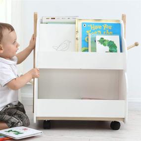 img 1 attached to Labebe Baby Wooden Bookshelf with Wheels - Kids Book Rack for 1-Year-Old and Up, White Wood Bookcase for Children, Toddler Book Display Shelf, Infant Book Toy Storage