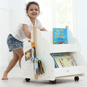 img 3 attached to Labebe Baby Wooden Bookshelf with Wheels - Kids Book Rack for 1-Year-Old and Up, White Wood Bookcase for Children, Toddler Book Display Shelf, Infant Book Toy Storage