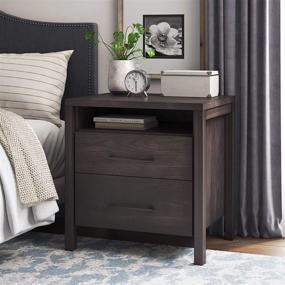 img 3 attached to 🛋️ Cyrus Mid-Century 2-Drawer Nightstand - ClickDecor Accent Side End Table for Bedroom in Ebony Wood