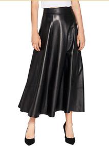 img 2 attached to 👗 Smart Universe Women's Leather Skater Skirt: High Waist, Flared Midi Style in Classic Black