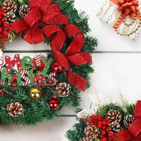 img 2 attached to 🎅 Merry Christmas Wreath for Front Door - 17.5'' Heflashor Xmas Wreath with Red Berries, Pinecone & Snowflake - Indoor Outdoor Winter Décor