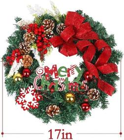 img 1 attached to 🎅 Merry Christmas Wreath for Front Door - 17.5'' Heflashor Xmas Wreath with Red Berries, Pinecone & Snowflake - Indoor Outdoor Winter Décor