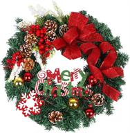 🎅 merry christmas wreath for front door - 17.5'' heflashor xmas wreath with red berries, pinecone & snowflake - indoor outdoor winter décor логотип