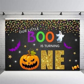 img 2 attached to 🎃 Halloween-themed 1st Birthday Party Photo Banner: MEHOFOTO Little Boo One Birthday Background with Confetti, Pumpkin Backdrop and Props – Cake Table Supplies in Black, Gold, and Purple Dots (7x5ft)