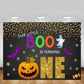 img 3 attached to 🎃 Halloween-themed 1st Birthday Party Photo Banner: MEHOFOTO Little Boo One Birthday Background with Confetti, Pumpkin Backdrop and Props – Cake Table Supplies in Black, Gold, and Purple Dots (7x5ft)