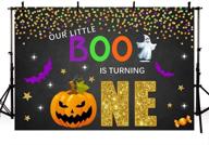 🎃 halloween-themed 1st birthday party photo banner: mehofoto little boo one birthday background with confetti, pumpkin backdrop and props – cake table supplies in black, gold, and purple dots (7x5ft) logo