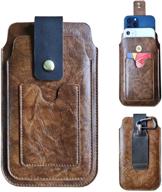 📱 modos logicos brown leather holster: double pouch holders for 4.7"-6.8" phones with slim style cases, belt loops & id slot logo