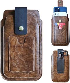 img 4 attached to 📱 MODOS LOGICOS Brown Leather Holster: Double Pouch Holders for 4.7"-6.8" Phones with Slim Style Cases, Belt Loops & ID Slot