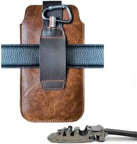 img 1 attached to 📱 MODOS LOGICOS Brown Leather Holster: Double Pouch Holders for 4.7"-6.8" Phones with Slim Style Cases, Belt Loops & ID Slot