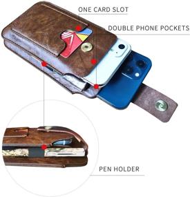 img 2 attached to 📱 MODOS LOGICOS Brown Leather Holster: Double Pouch Holders for 4.7"-6.8" Phones with Slim Style Cases, Belt Loops & ID Slot