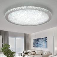 💡 ladiqi luxury modern crystal round led flush mount ceiling light - close to ceiling lighting fixture for living room, bedroom, dining room, restaurant (white, 19.5'') логотип