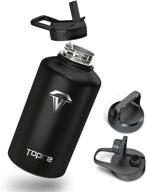 🥤 topre 64 oz insulated water bottle with triple layer vacuum, 3 lids, and brushes - bpa-free stainless steel sports jug for outdoor sports and camping, black logo