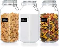 🍽️ vtopmart 78oz glass food storage jars - airtight clamp lids, 3 pack large kitchen canisters for flour, cereal, coffee, pasta, and canning - square mason jars with 8 chalkboard labels логотип