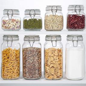 img 1 attached to 🍽️ Vtopmart 78oz Glass Food Storage Jars - Airtight Clamp Lids, 3 Pack Large Kitchen Canisters for Flour, Cereal, Coffee, Pasta, and Canning - Square Mason Jars with 8 Chalkboard Labels