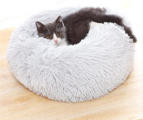 img 1 attached to OYANTEN Fluffy Self-Warming Calming Donut Cat Bed - Removable Cover, Machine Washable, Perfect for Indoor Cats