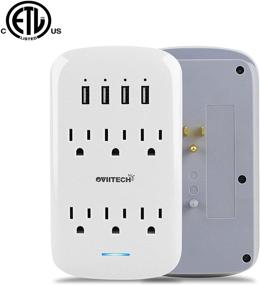 img 1 attached to 🔌 Oviitech 6 Outlet Extender with 4 USB Charging Ports & Phone Holder – Wall Mount Surge Protector (900 Joules), ETL Listed, White