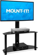 📺 mount-it! tv stand with mount and tempered glass shelves for storage, entertainment center for 32-55 inch screens up to vesa 400x400, 88 lb capacity, black logo