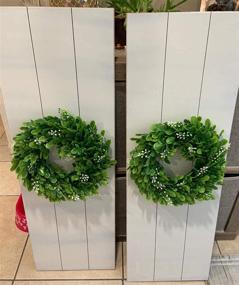 img 3 attached to 🌿 Artificial Green Leaves Wreath - 2 Pack of 11 inch Boxwood Wreaths with White Flower for Window Wall Wedding Décor