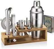 mixology bartender kit and cocktail shaker set for drink mixing - premium bar set with 10 tools, bamboo stand included - ideal home cocktail kit - complete bartender tool kit (silver) logo