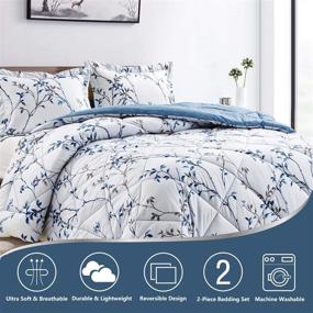 img 3 attached to CozyLux Twin Printed Comforter Set | Orchid Floral Pattern | Lightweight Soft Down Alternative Duvet Insert | Fluffy Microfiber Bed Set for All Seasons | Blue Flower Design