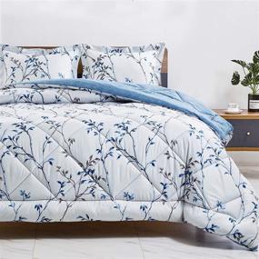 img 4 attached to CozyLux Twin Printed Comforter Set | Orchid Floral Pattern | Lightweight Soft Down Alternative Duvet Insert | Fluffy Microfiber Bed Set for All Seasons | Blue Flower Design