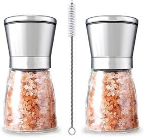 img 4 attached to 2 Pack Stainless Steel Salt & Pepper Grinders Refillable Set - Adjustable Coarse Pepper Mills - Easy Clean Sea Salt, Black Peppercorn Grinder