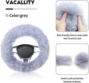 img 1 attached to Чехол на рулевое колесо Vacallity Fluffy, 1 комплект из 3 шт., пушистый, универсальный размер 15 дюймов, в комплекте с чехлом на ручку стояночного тормоза и чехлом на переключатель передач, мягкий и прочный, для женщин и девочек, теплые зимние автомобильные аксессуары (серый)