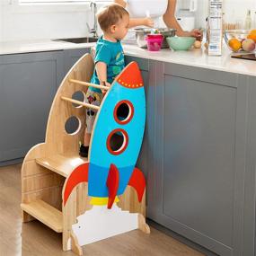 img 4 attached to 🚀 Max & Me Adorable Rocket Ship Toddler Kitchen Stool Helper: Safe & Adjustable Montessori Stool for Toddlers – Perfect for Learning and Baking!