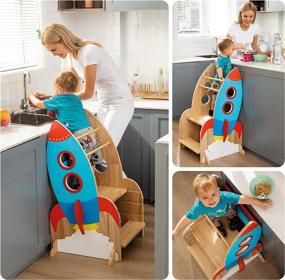 img 1 attached to 🚀 Max & Me Adorable Rocket Ship Toddler Kitchen Stool Helper: Safe & Adjustable Montessori Stool for Toddlers – Perfect for Learning and Baking!