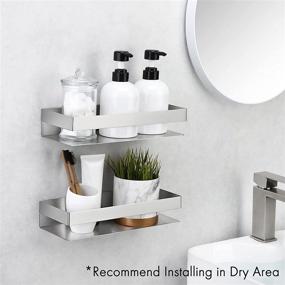 img 2 attached to 🛁 Rustproof Wall Mounted Stainless Steel Bath Shower Shelf Basket Caddy, Modern Design, Brushed Finish - Set of 2