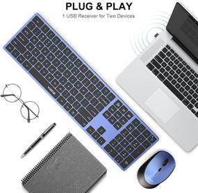 img 2 attached to 💻 Wireless Keyboard and Mouse Combo: WisFox 2.4G Full-Size Slim Thin Set for Windows, Computer, Desktop, PC, Laptop Mac - Black and Blue