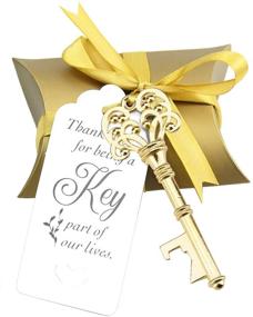 img 4 attached to 🔑 Vintage Key Bottle Openers - Set of 50; Wedding Favor Souvenir Gift for Guests incl. Escort Card, Thank You Tag, Pillow Box, and Satin Ribbon (Gold)