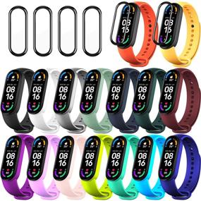 img 4 attached to 📱 Превосходный комплект из 20 совместимых ремешков для замены на Xiaomi Mi Band 6, Mi Band 5, Amazfit Band 5 - Силиконовые браслеты в 16 ярких цветах с включенными 4 защитными пленками для экрана