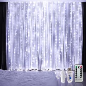 img 4 attached to Curtain Lights 300 LED with 8 Lighting Modes, 9.8ftX9.8ft USB Powered Dimmable String Lights for Girls Bedroom Wall Decor, Fairy Lights for Indoor Patio Christmas Party Decorations