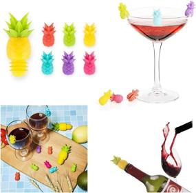 img 1 attached to 🍍 TangoLL Pineapple Silicone Wine Bottle Stopper & Beverage Bottle Stoppers with Wine Glasses Charms – Assorted Rim Cocktail Markers in Various Colors