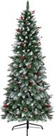 🎄 july's song 6ft flocked artificial christmas tree with real look, premium xmas decor with pine cone & red berries – ideal for home, office, and shop holiday decorations логотип