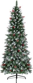 img 4 attached to 🎄 JULY'S SONG 6ft Flocked Artificial Christmas Tree with Real Look, Premium Xmas Decor with Pine Cone & Red Berries – Ideal for Home, Office, and Shop Holiday Decorations