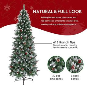 img 3 attached to 🎄 JULY'S SONG 6ft Flocked Artificial Christmas Tree with Real Look, Premium Xmas Decor with Pine Cone & Red Berries – Ideal for Home, Office, and Shop Holiday Decorations