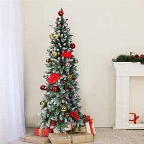 img 1 attached to 🎄 JULY'S SONG 6ft Flocked Artificial Christmas Tree with Real Look, Premium Xmas Decor with Pine Cone & Red Berries – Ideal for Home, Office, and Shop Holiday Decorations