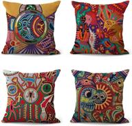 🌈 vibrant artsocket linen throw pillow covers with mexican huichol design - set of 4 - stunning home decor square 18x18 inches pillowcases логотип