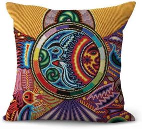 img 3 attached to 🌈 Vibrant Artsocket Linen Throw Pillow Covers with Mexican Huichol Design - Set of 4 - Stunning Home Decor Square 18x18 Inches Pillowcases